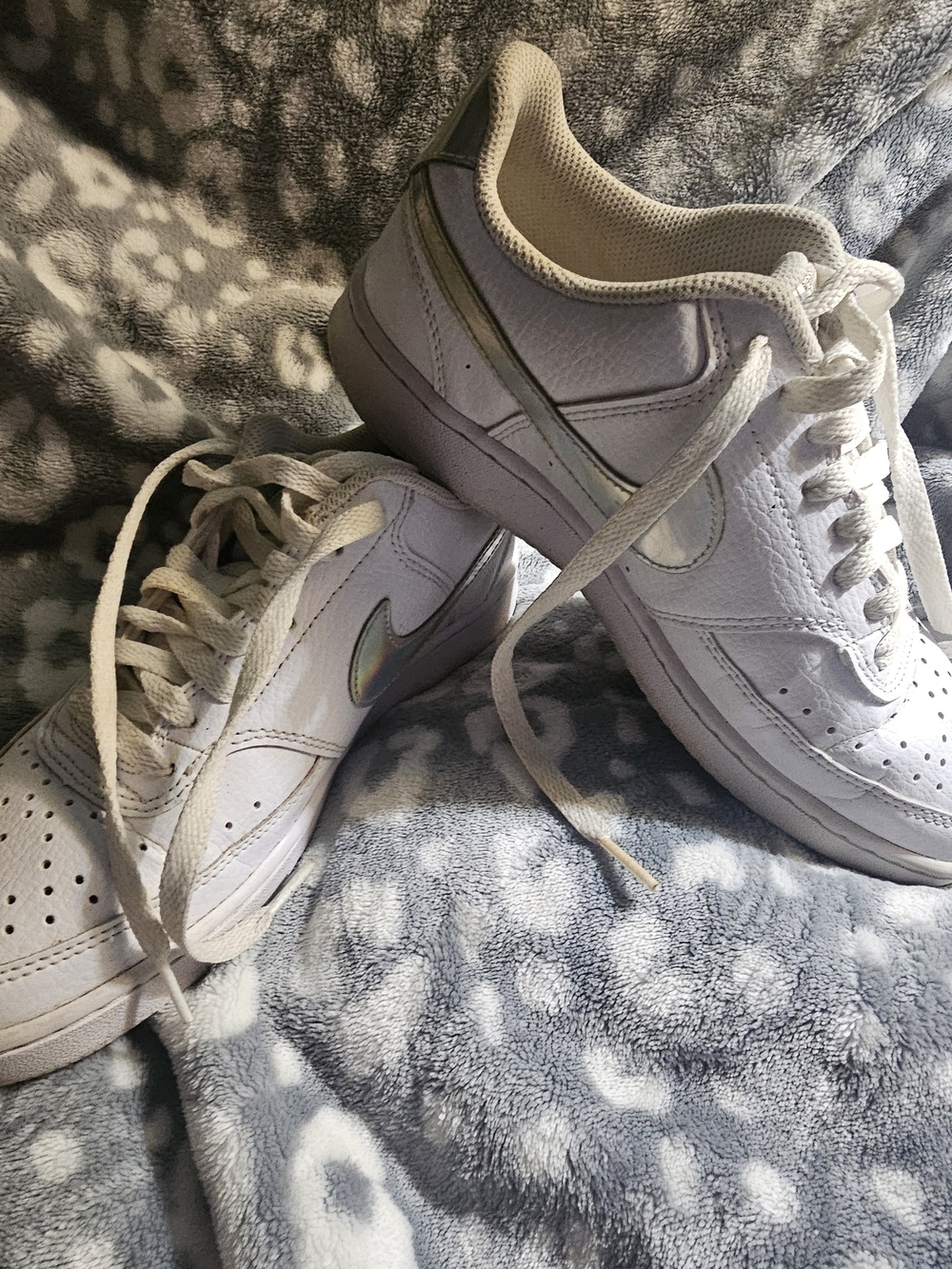 Nike Women’s White Sneakers with Iridescent Swoosh